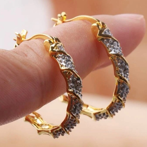 Gold Plated Staatement Twist Hoop Earring - Picture 2 of 2
